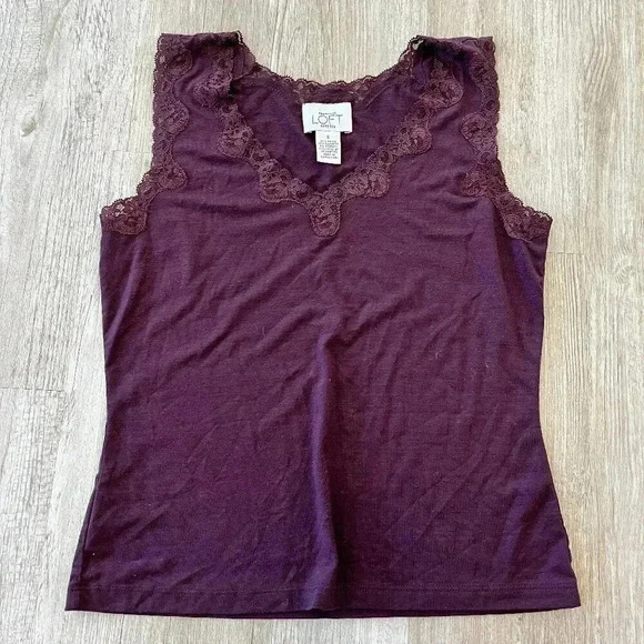 Womens LOFT Burgundy Lace Tank Top - S - Picture 1 of 4